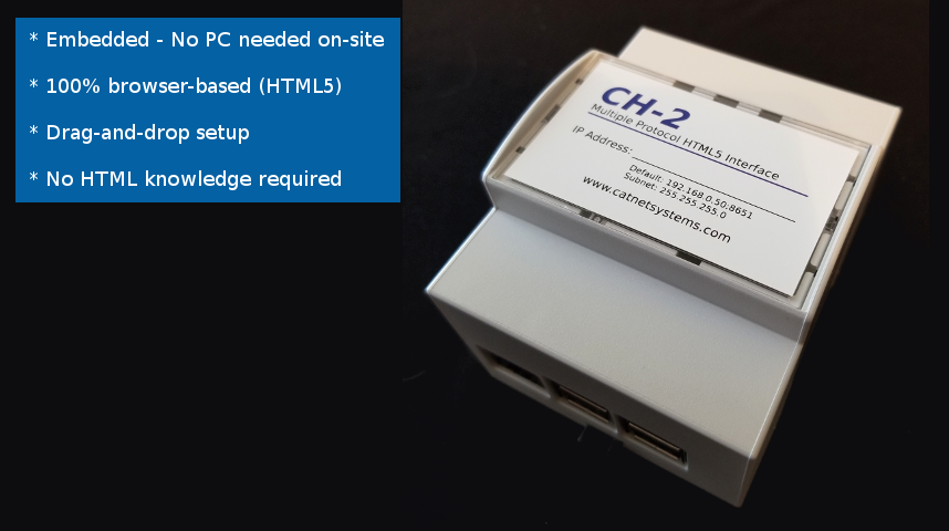Image of the CH-2 web server that supports BACnet, ModBus and LonWorks building automation devices simultaneously.
